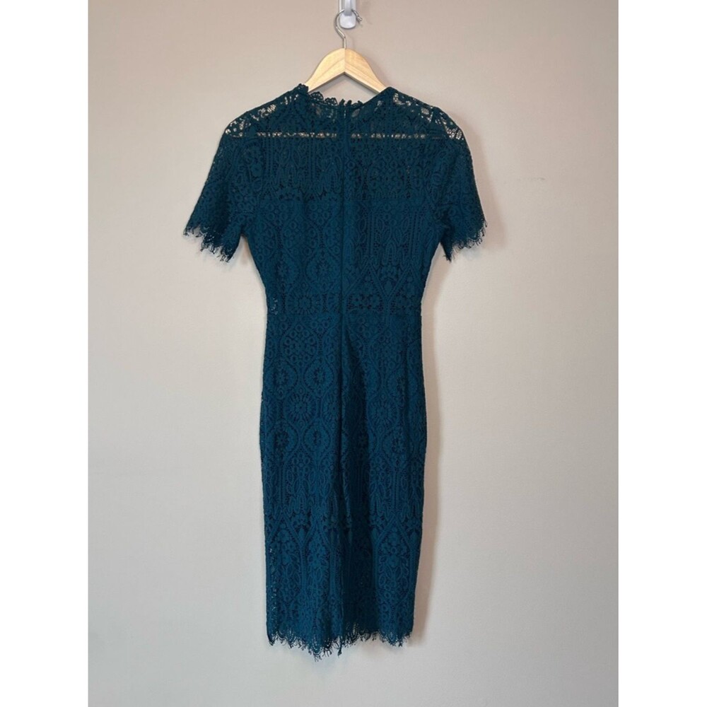 Lulu's Remarkable Forest Green Sheer Lace Short Sleeve Mini Dress Size Medium - Picture 7 of 8
